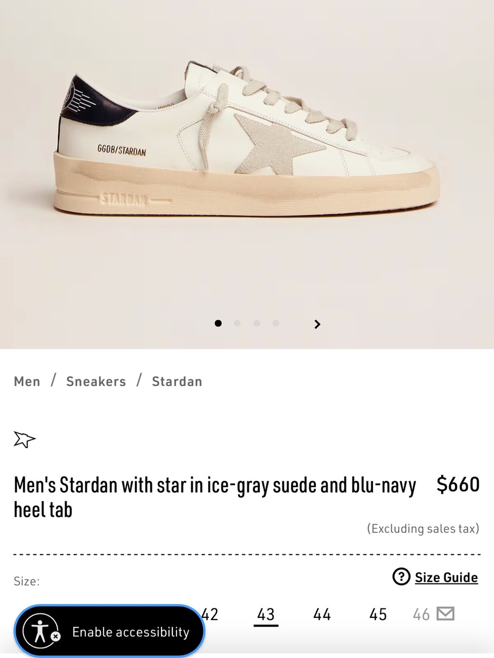 Golden Goose Stardan Sneakers in White with Ice-Gray Star and Navy Heel Tab - Picture 1 of 6